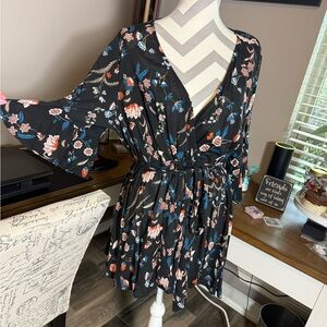 Torrid Black and Orange Wrap Blouse 3/4 Sleeve